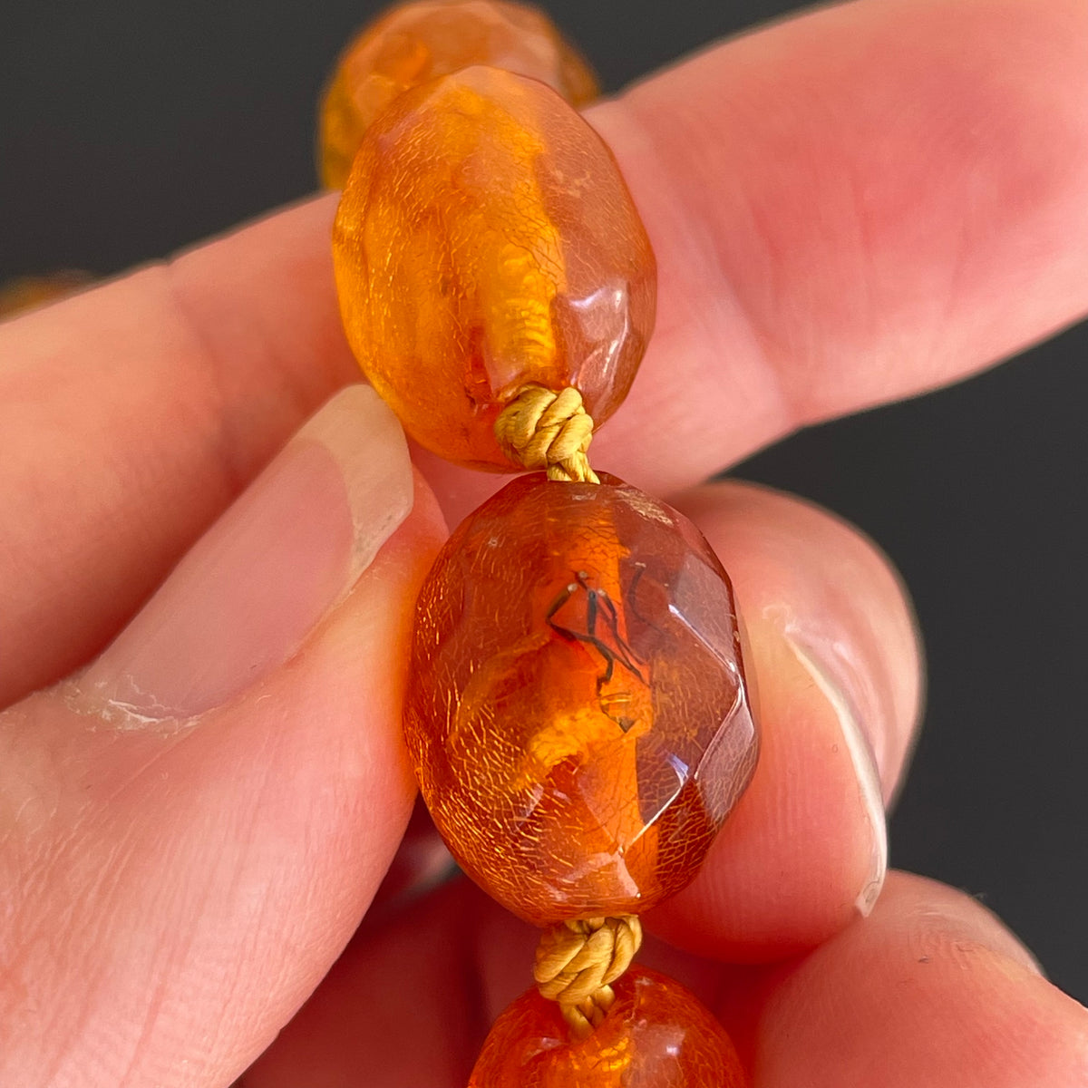 ANTIQUE NATURAL AMBER FACETED BEAD NECKLACE BRACELET FROM DENMARK 1950s #1866