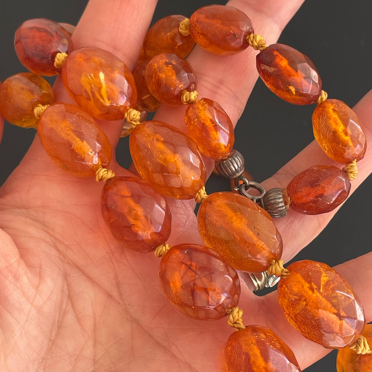 ANTIQUE NATURAL AMBER FACETED BEAD NECKLACE BRACELET FROM DENMARK 1950s #1866