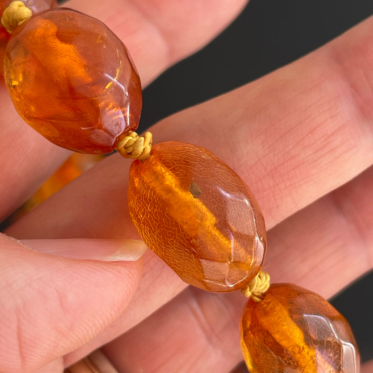 ANTIQUE NATURAL AMBER FACETED BEAD NECKLACE BRACELET FROM DENMARK 1950s #1866