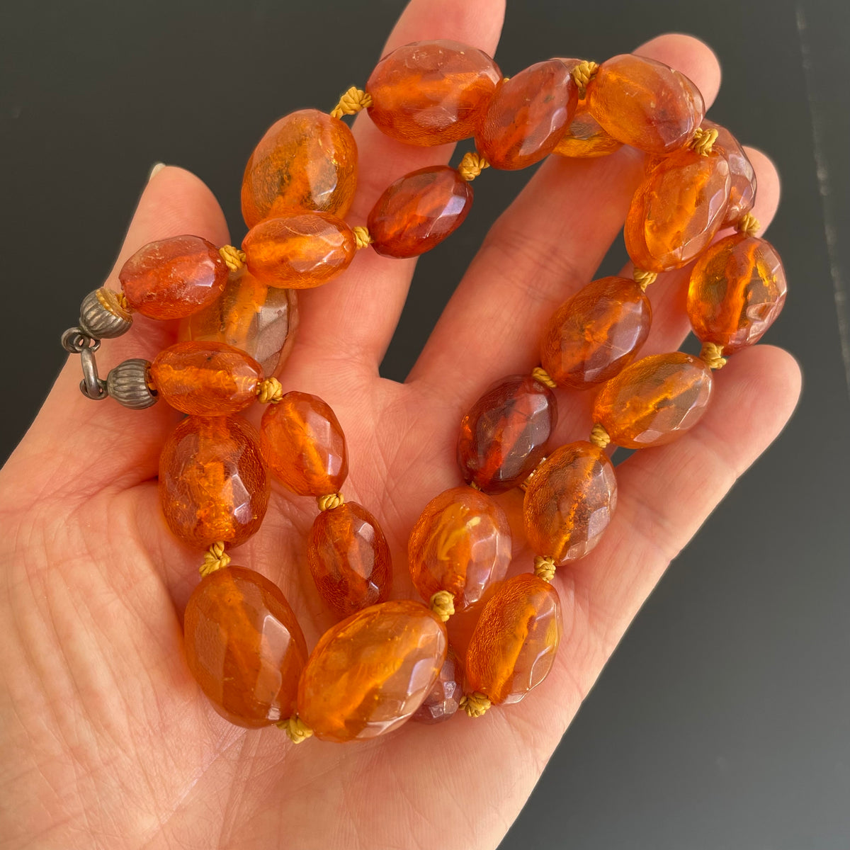 ANTIQUE NATURAL AMBER FACETED BEAD NECKLACE BRACELET FROM DENMARK 1950s #1866