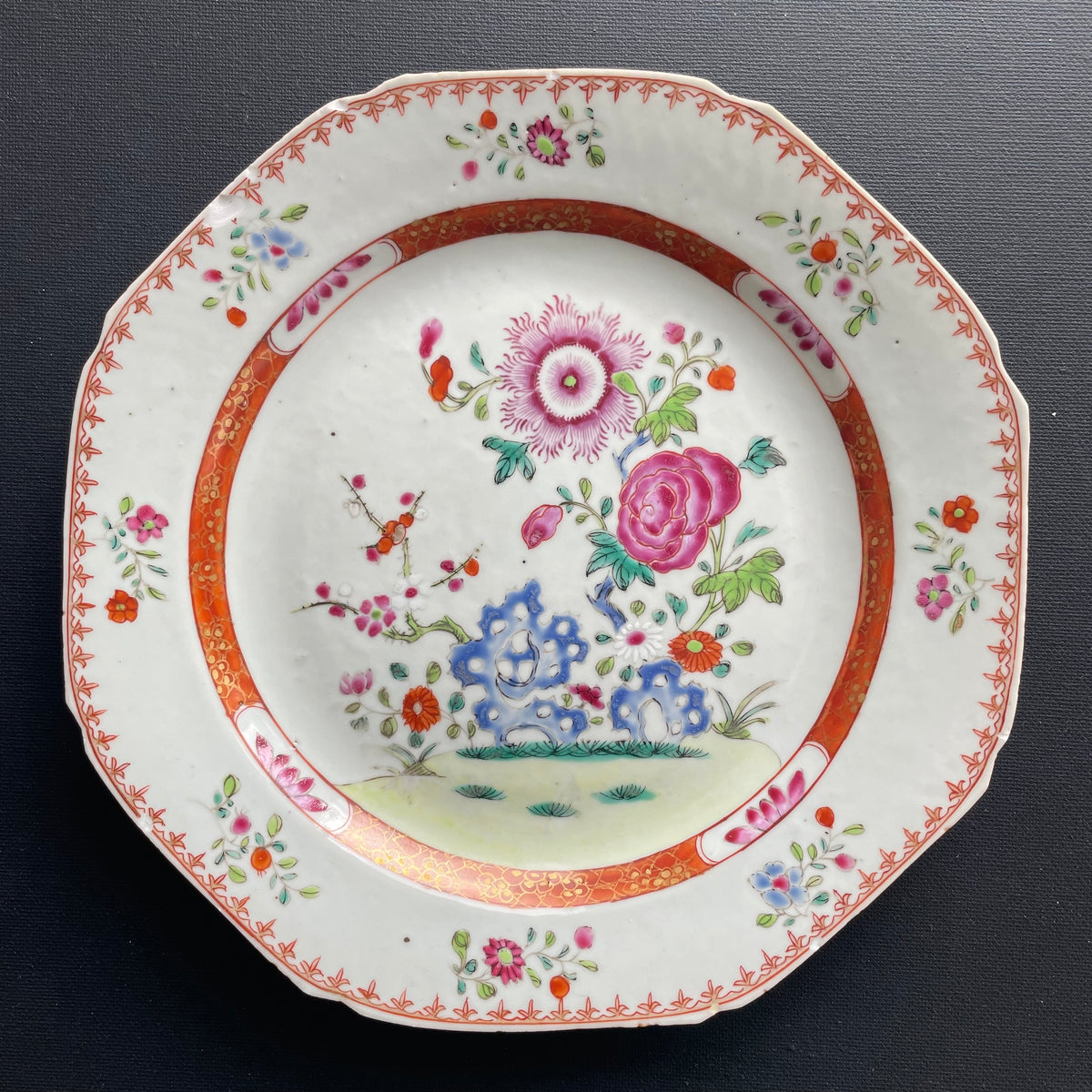 Chinese Antique porcelain famille rose plate, Qianlong, 18th c #1916