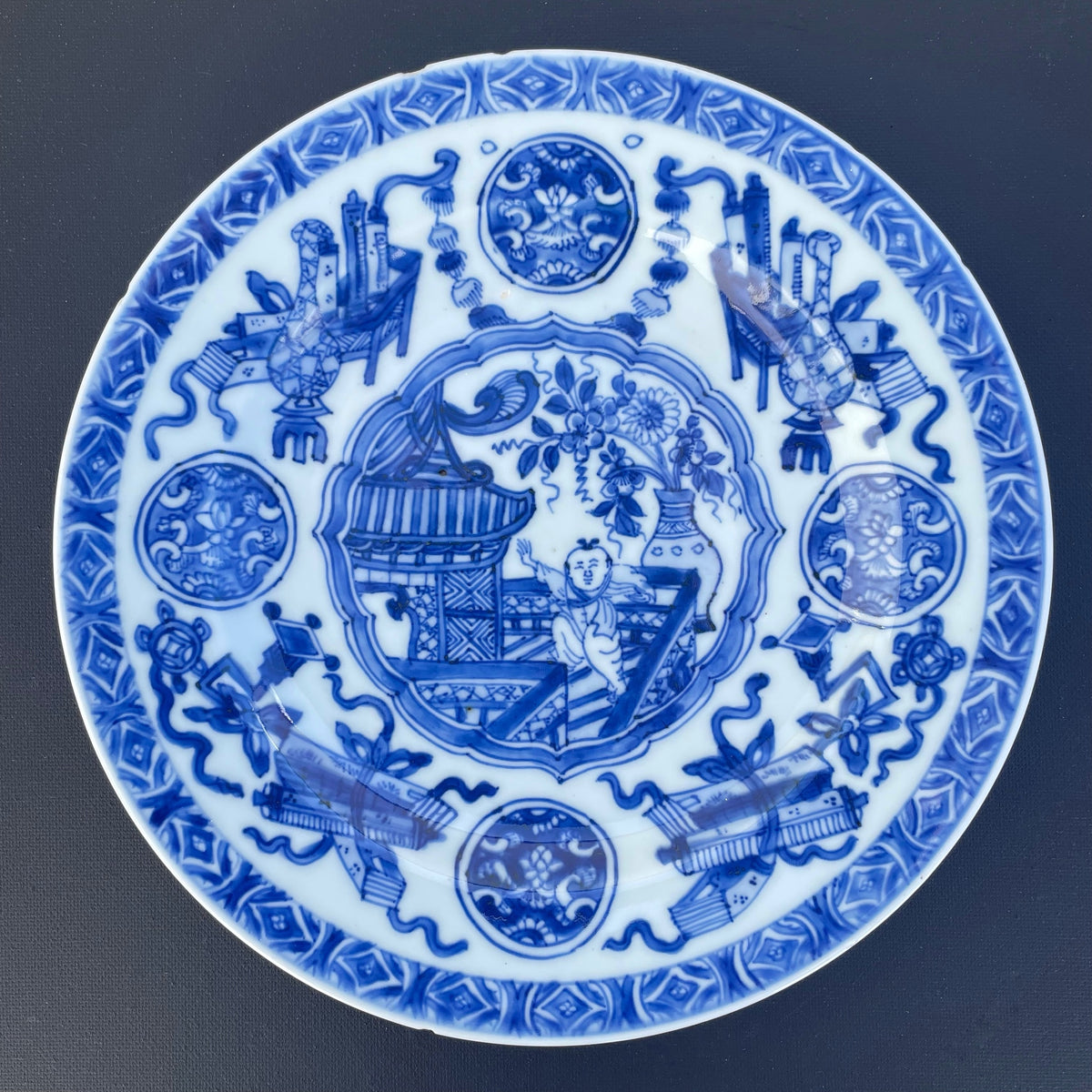 Chinese Antique Porcelain Blue and White Plate, Kangxi period #1920
