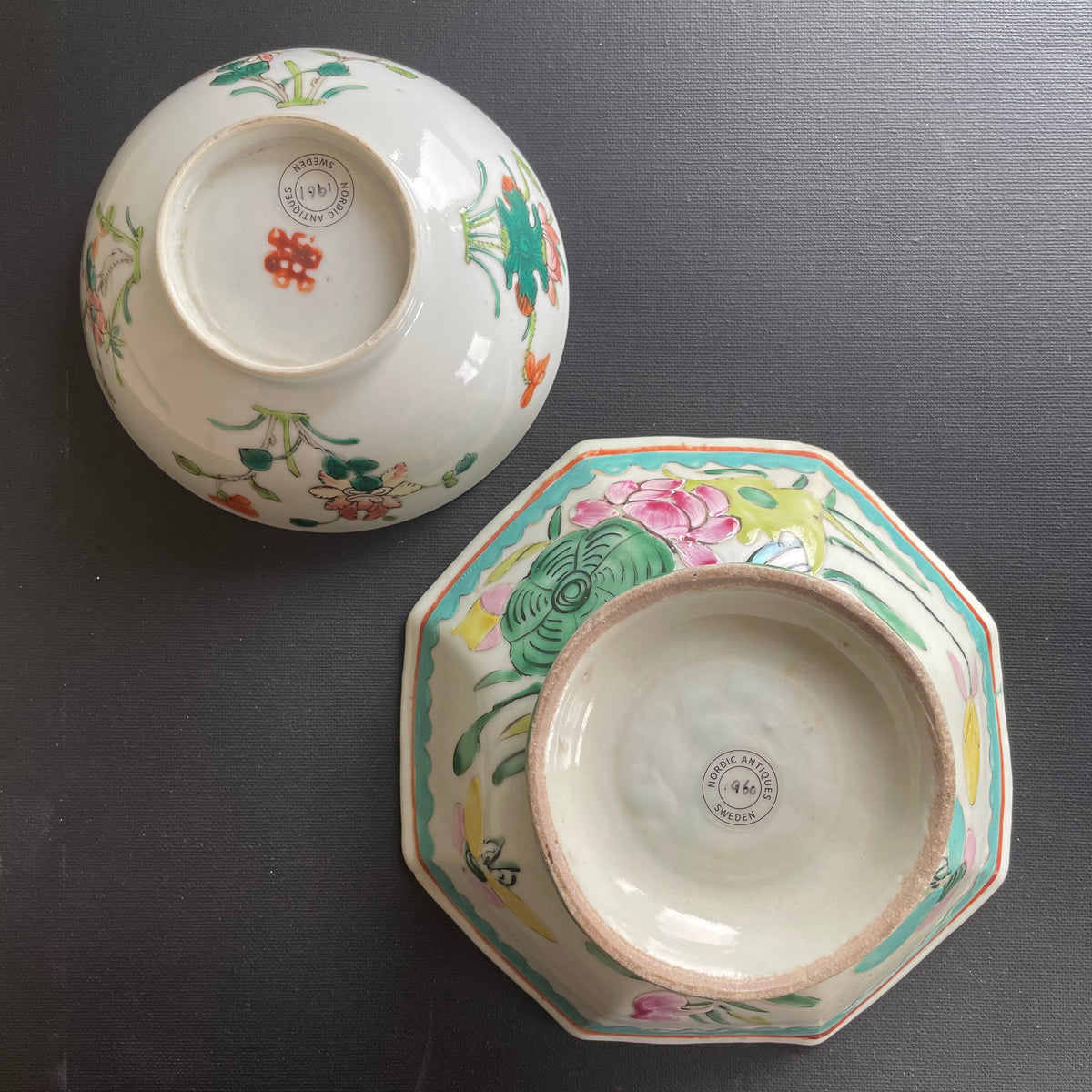 清晚期粉彩瓷碗两件,编号 #1960, #1961