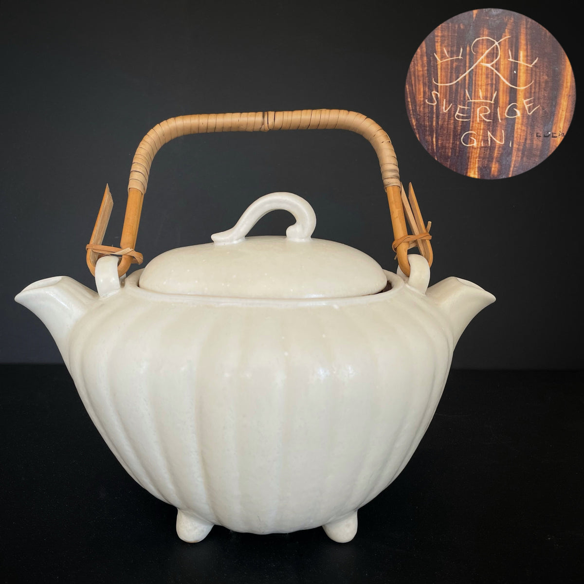 Vintage Gunnar Nylund Rorstrand Stoneware Double Spout Teapot Scandinavian #1972
