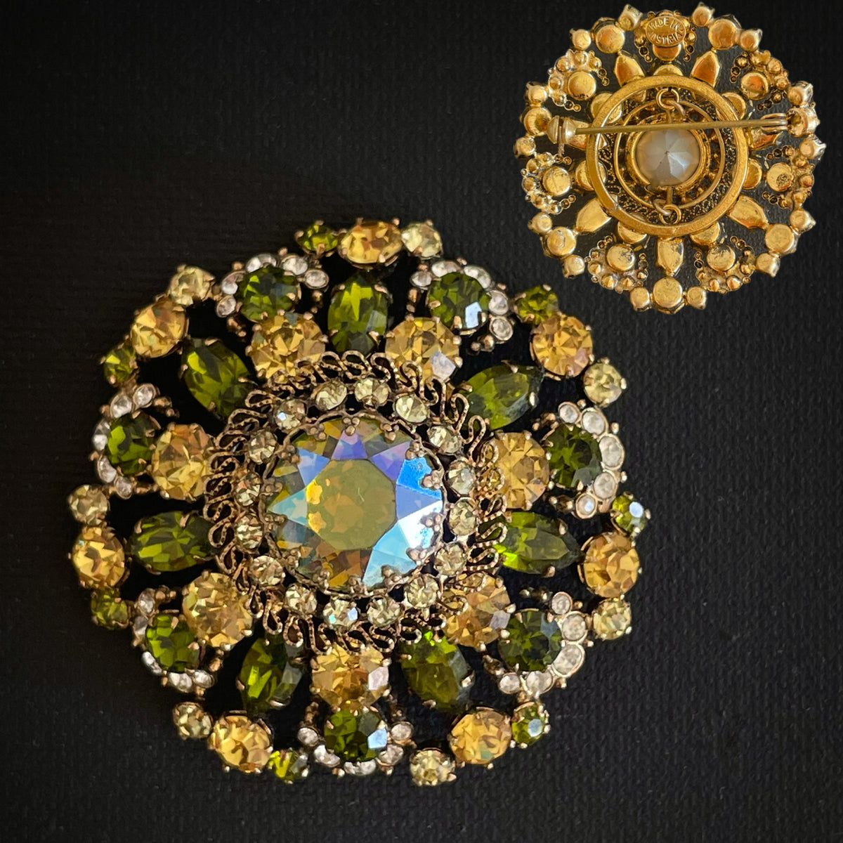 Vintage Crystal Rhinestone Dome Brooch Pin Signed Made in Austria #1990