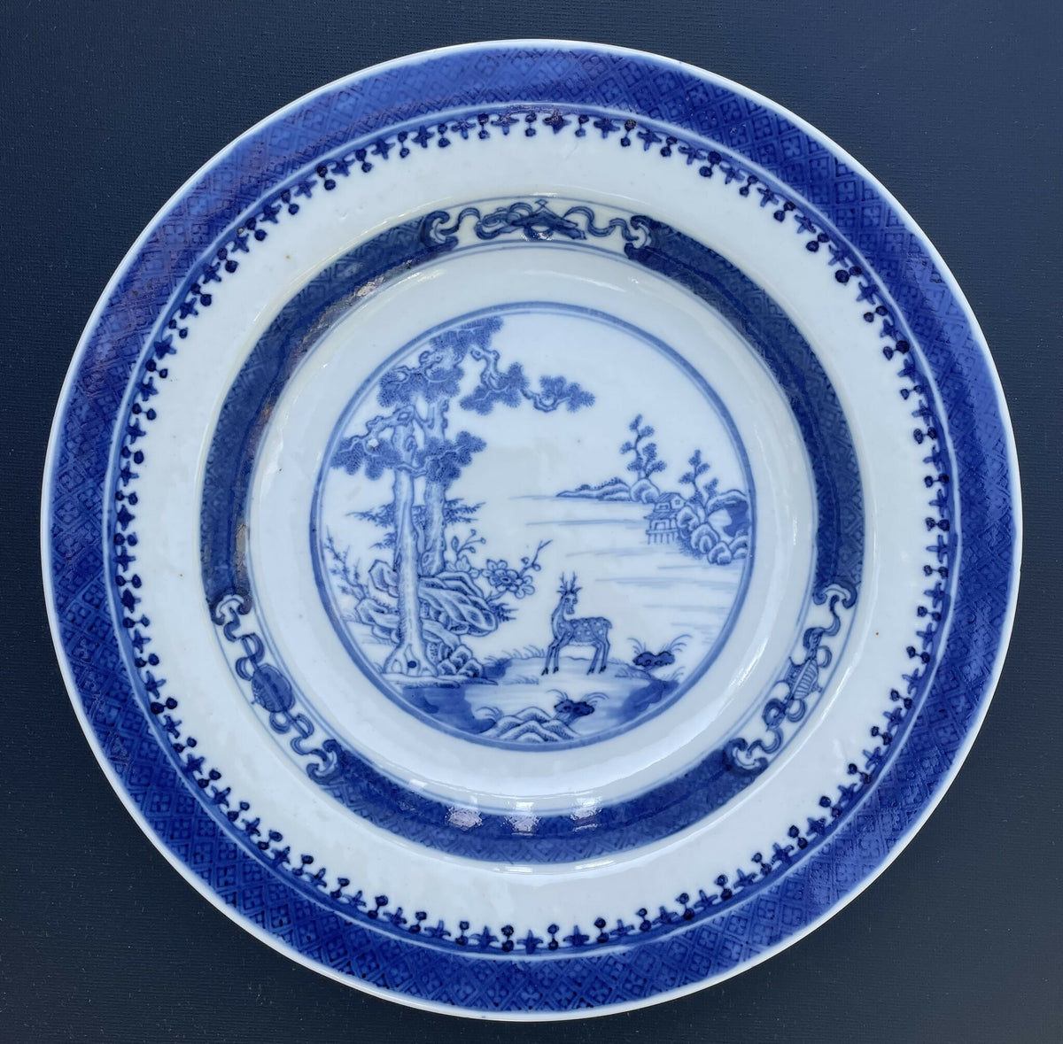 Chinese Antique soft paste porcelain plate decorated in underglazed blue and white, 18th c #2085
