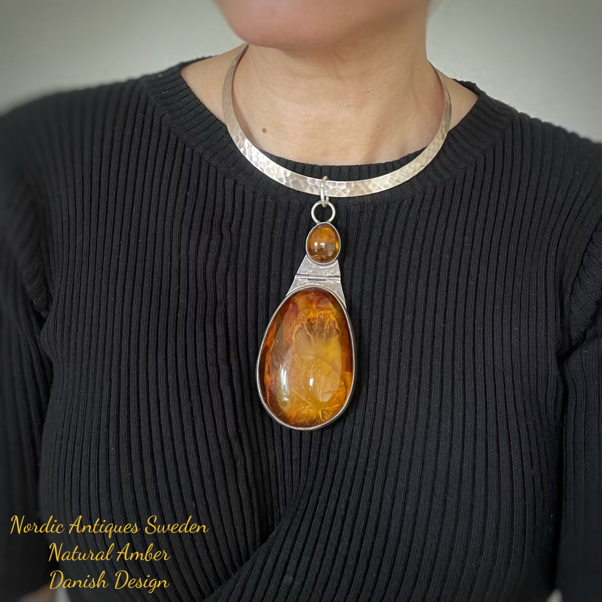 Unique Design Natural Amber With 925 Silver Pendant Danish Amber Huge 70g #1871