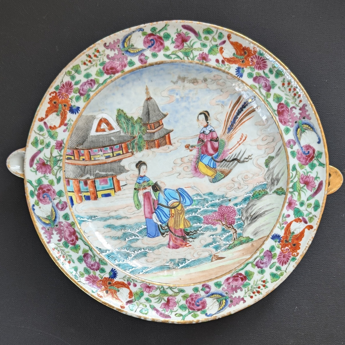 Chinese antique rose mandarin warming plate, Daoguang period #2118