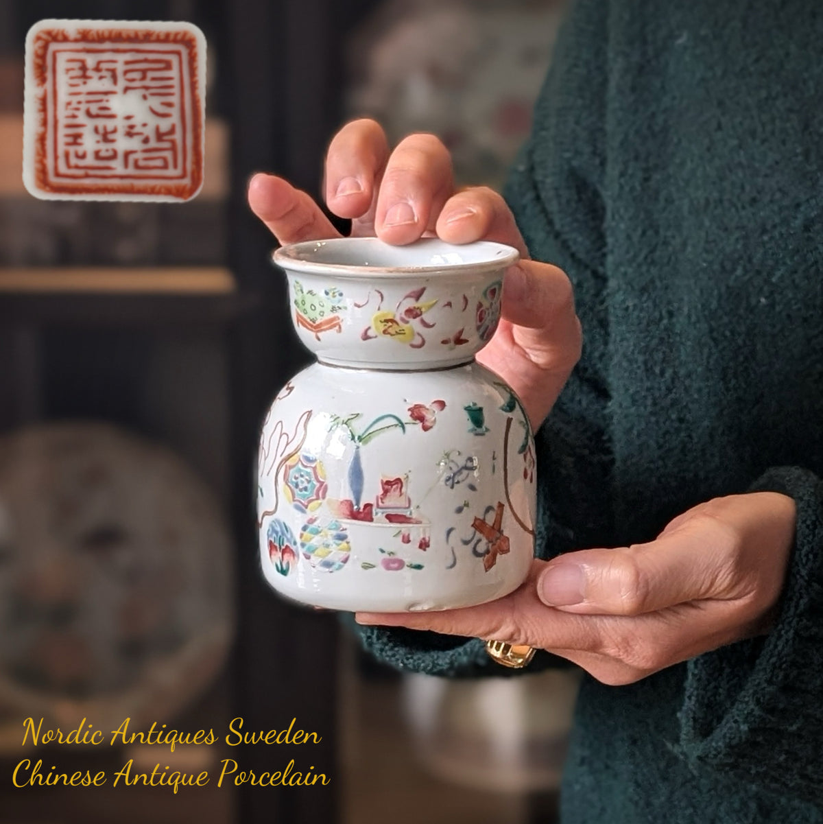 Chinese antique famille rose spitton / scholars object, Late Qing / Republic #2137