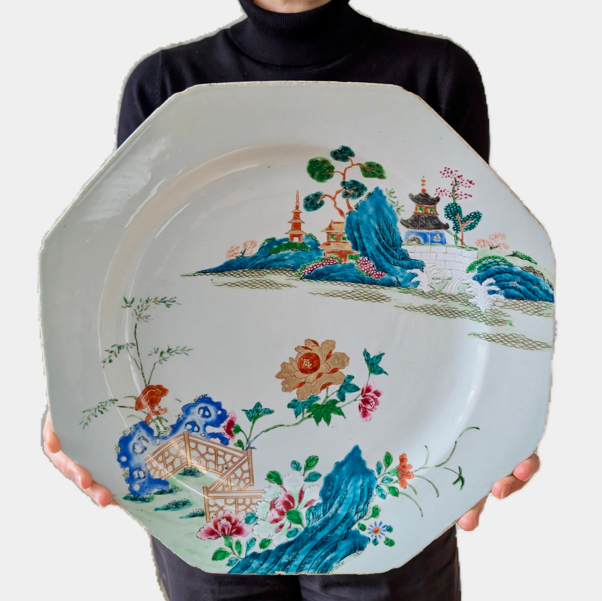 Chinese antique porcelain famille rose charger, Qianlong, 18th c #2215
