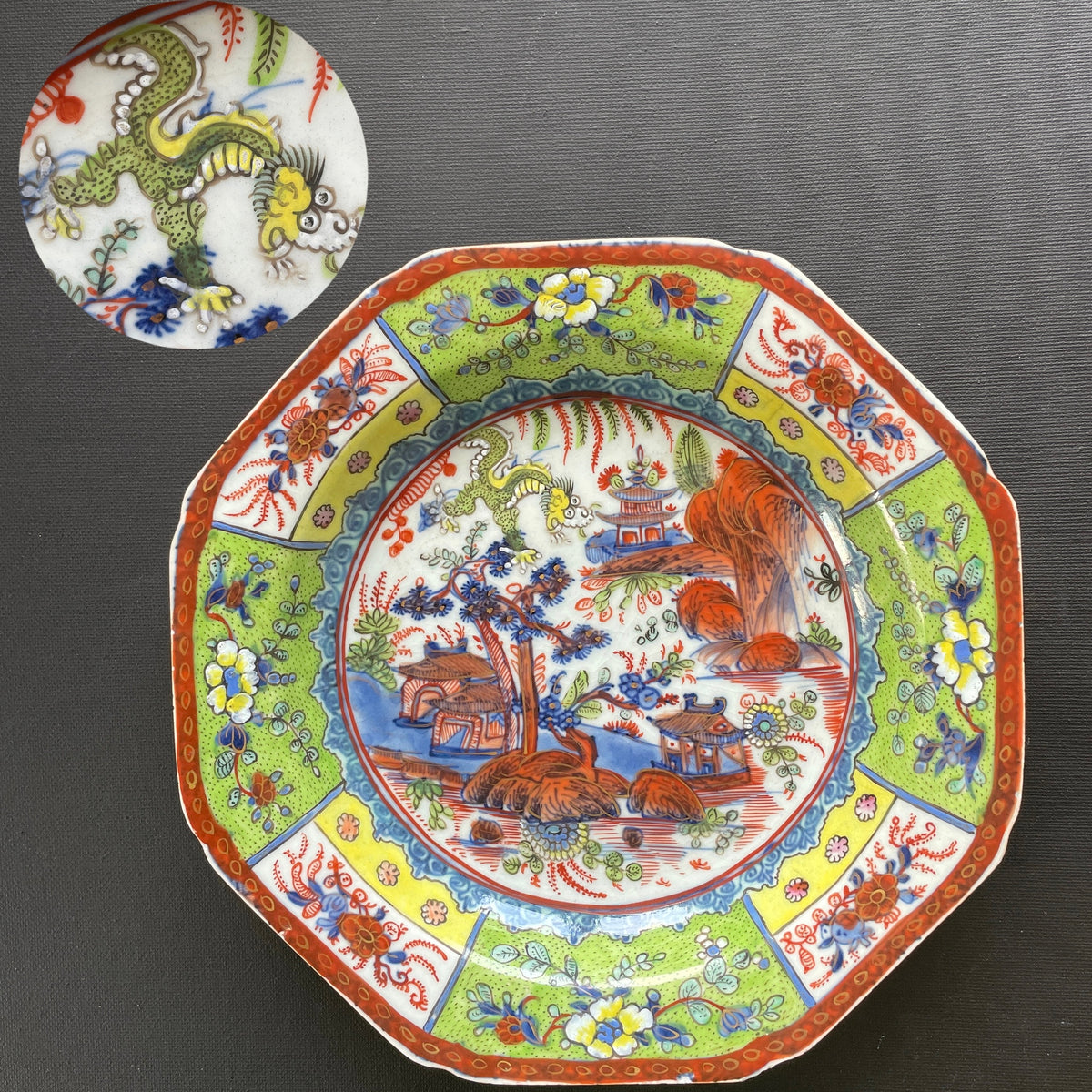 Chinese antique deep clobbered porcelain plate, Qianlong, 18th c #2291