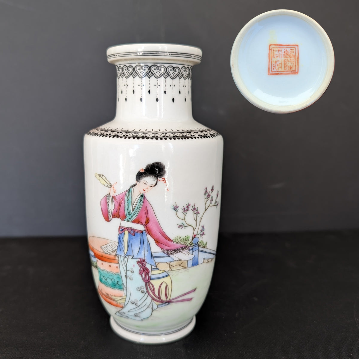 中国复古粉彩花瓶 1950-1970年代 #2363