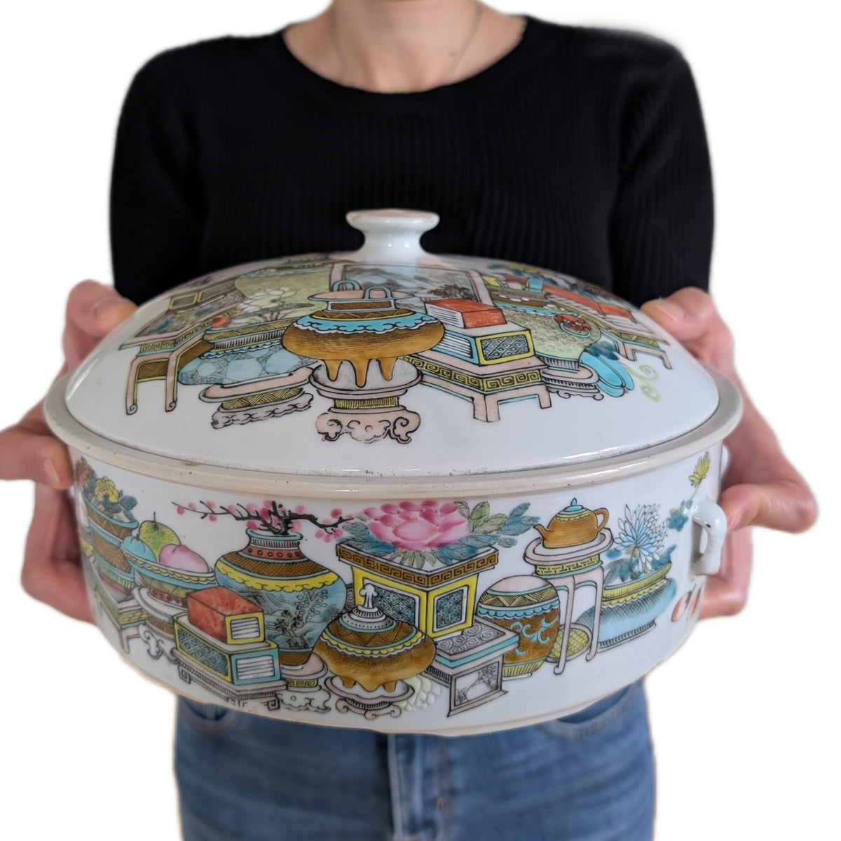 Chinese Antique porcelain food pot with hundreds antiques, Dated & Signed year 1896 许品衡#2590