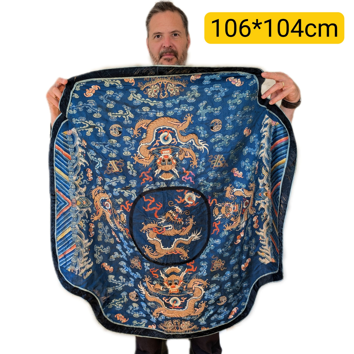 Chinese Antique silk embroidery, Jifu / Dragon robe fragment, 19th century Qing Dynasty #2565