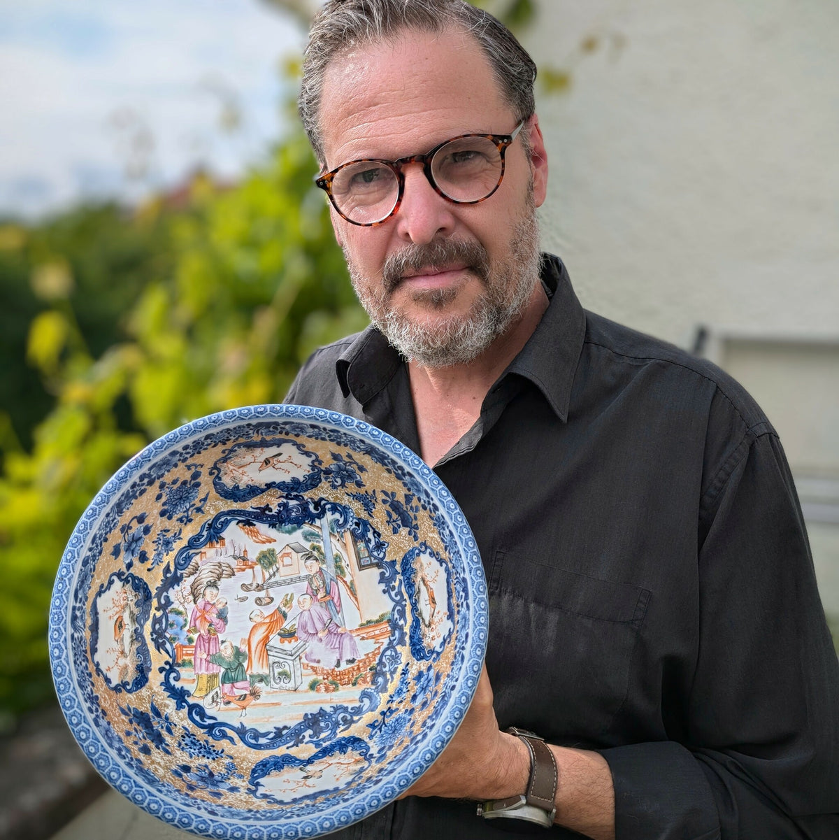 Chinese Antique China Trade washup basin with mandarin decoration, Qianlong 18th c #2595
