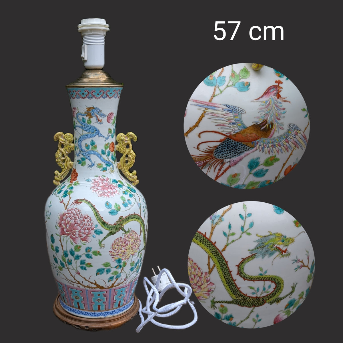 Chinese Antique Double Dragon, Double Phoenix hatstand / lampfoot, Late Qing Dynasty #2603