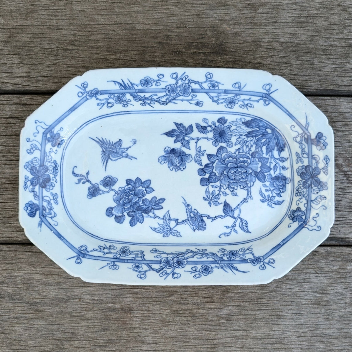 Chinese antique underglazed blue and white platter, Qianlong period #2796