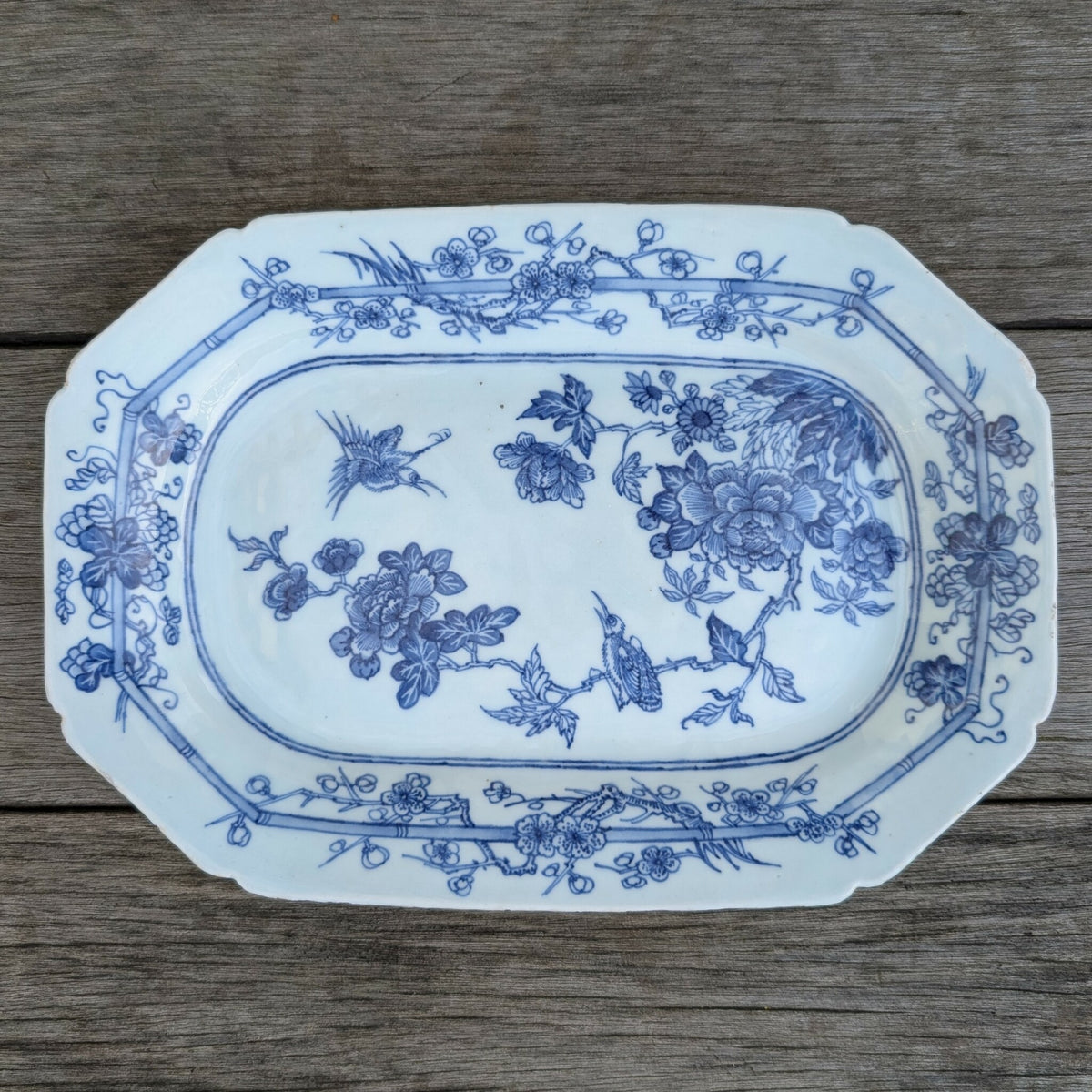 Chinese antique underglazed blue and white platter, Qianlong period #2795