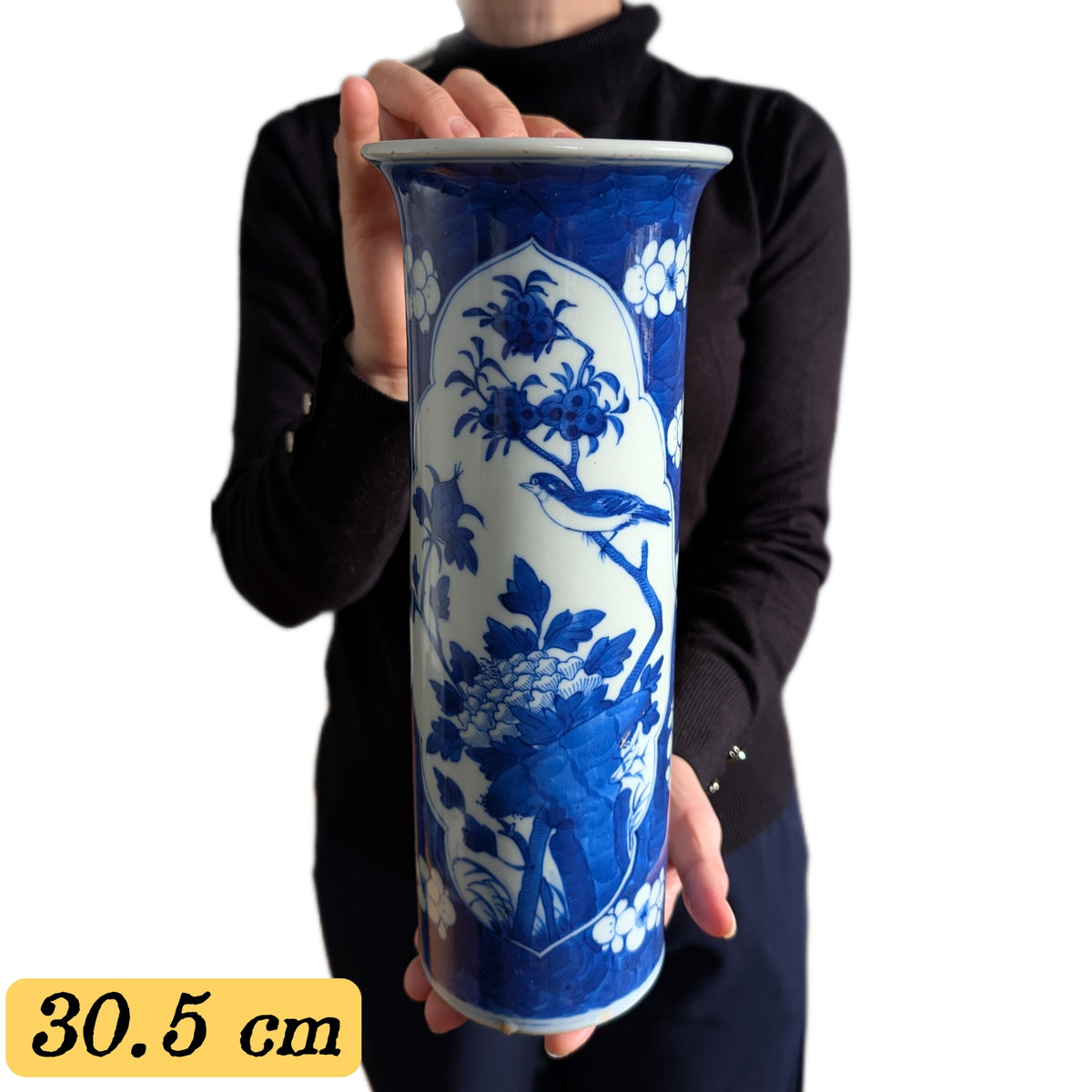 Chinese antique sleeve vase decorated with magpies, Late Qing Dynasty #2831