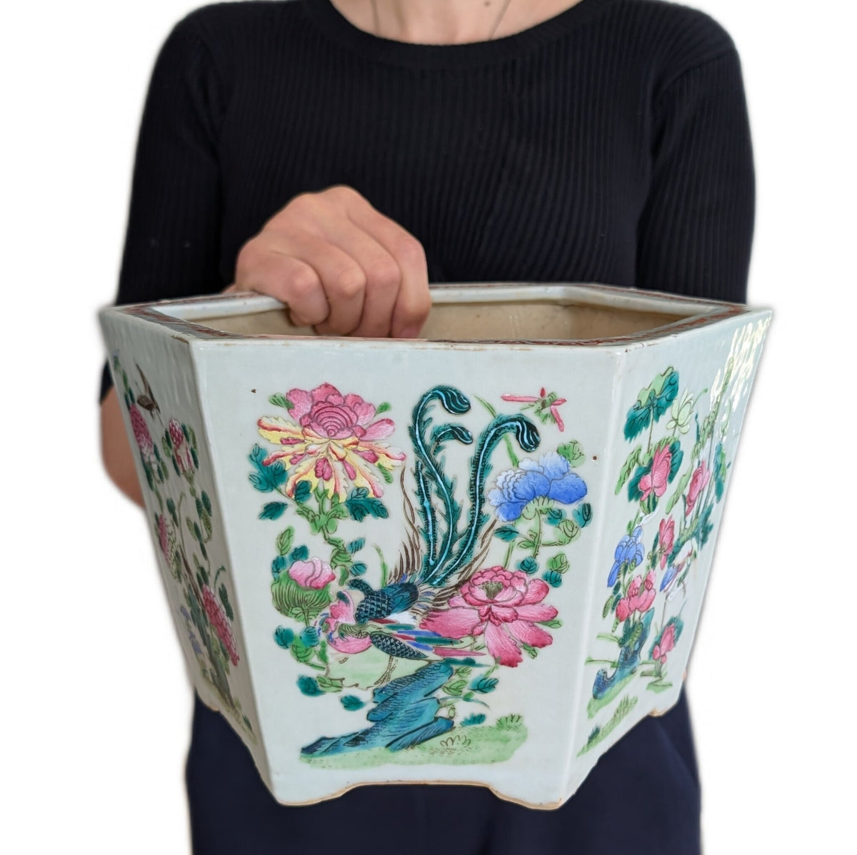 Chinese antique famille rose planter, 19th century #2977