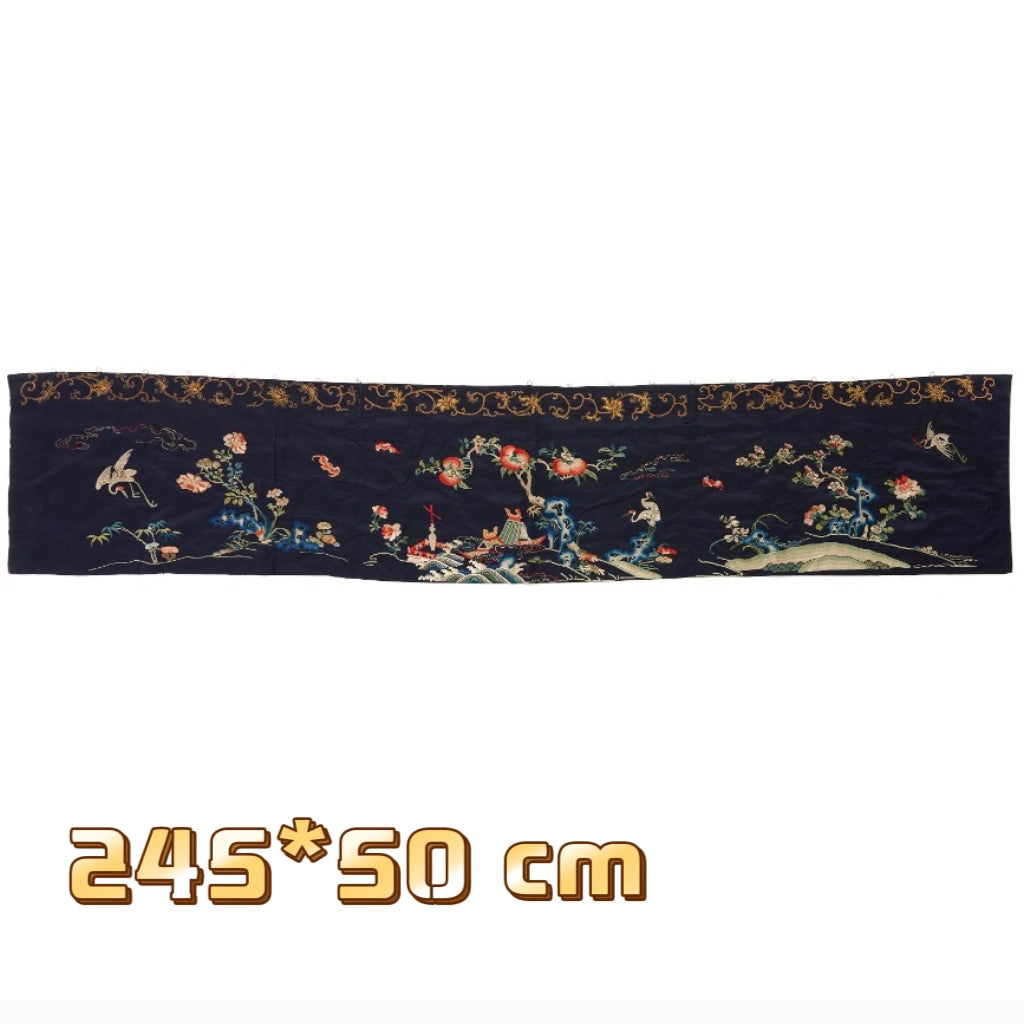 Chinese Antique silk embroidery with peaches and cranes, Qing Dynasty #2836