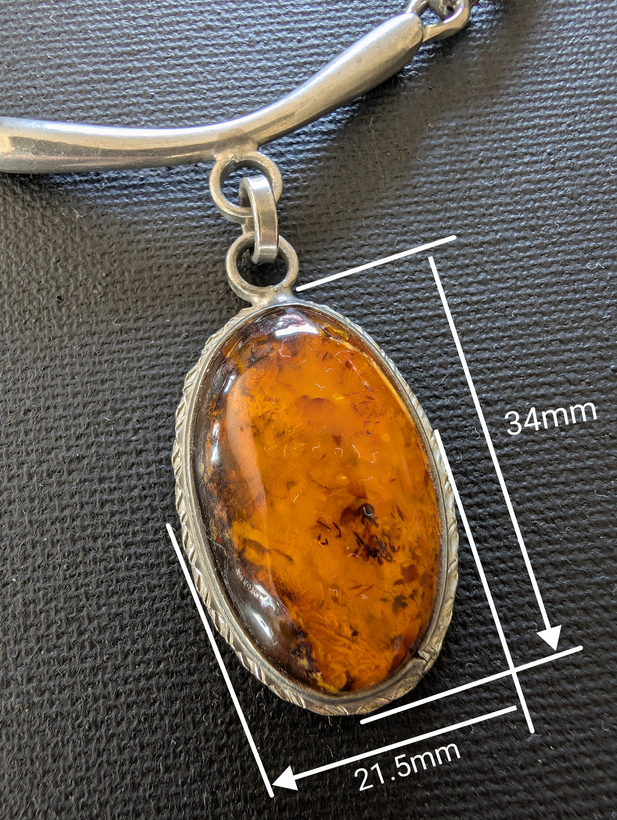 Unique Scandinavian design pewter necklace with Baltic amber #2950