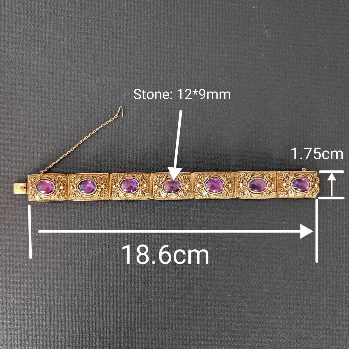 Chinese filigree handmade gilt silver filigree jewelry bracelet with amethyst stones #2972