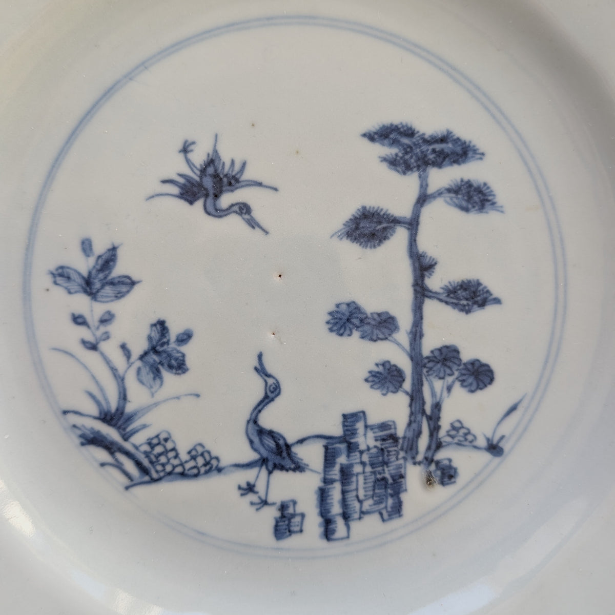 Chinese antique blue and white porcelain plate, Qianlong, 18th c #2767 松鹤延年