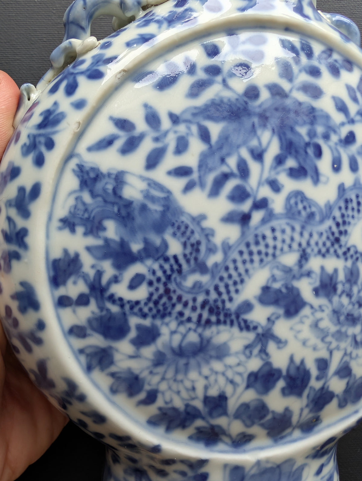 清末青花龙纹扁壶,编号 #2820