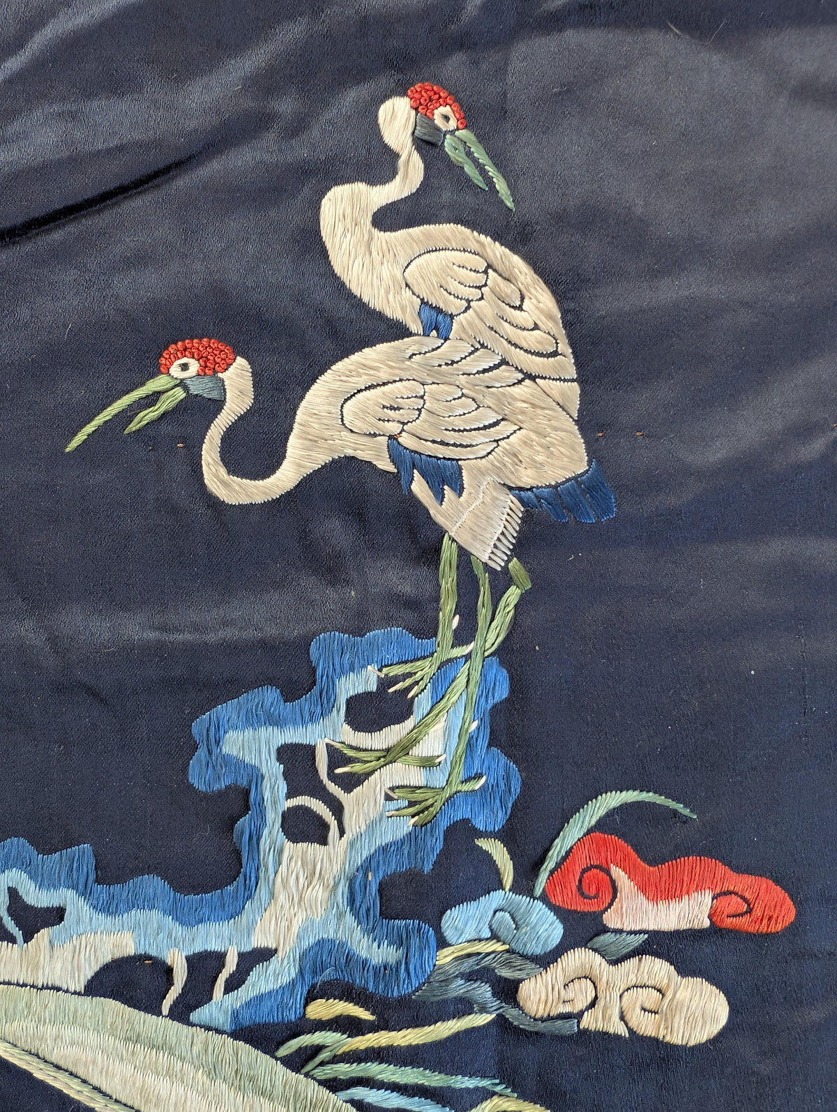 Chinese Antique silk embroidery with peaches and cranes, Qing Dynasty #2836