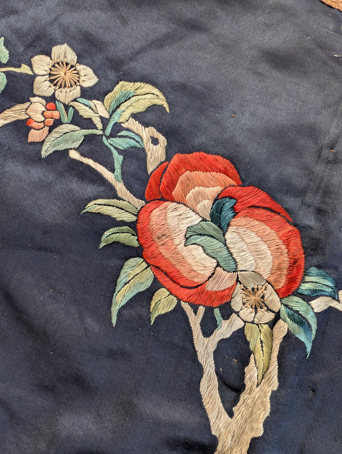 Chinese Antique silk embroidery with peaches and cranes, Qing Dynasty #2836