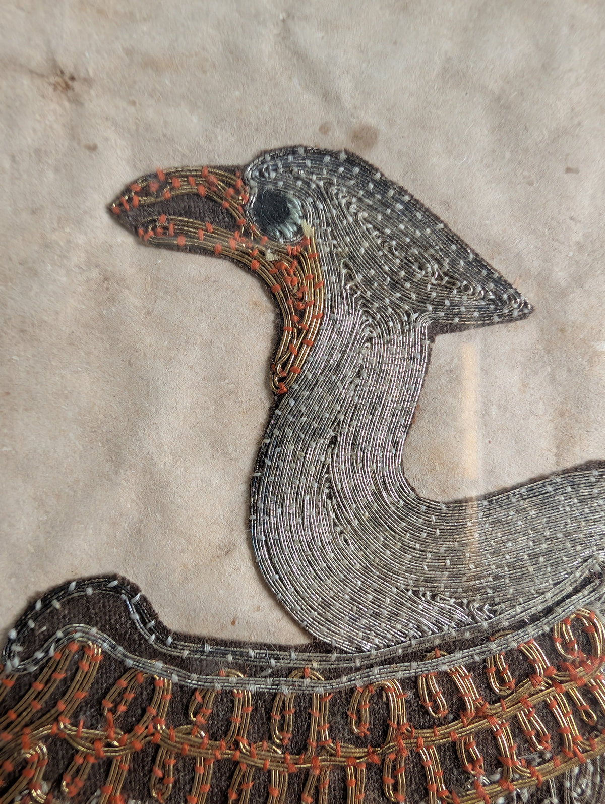 Chinese antique Civilian Rank bird with gold and silver thread embroidery 19c #2908