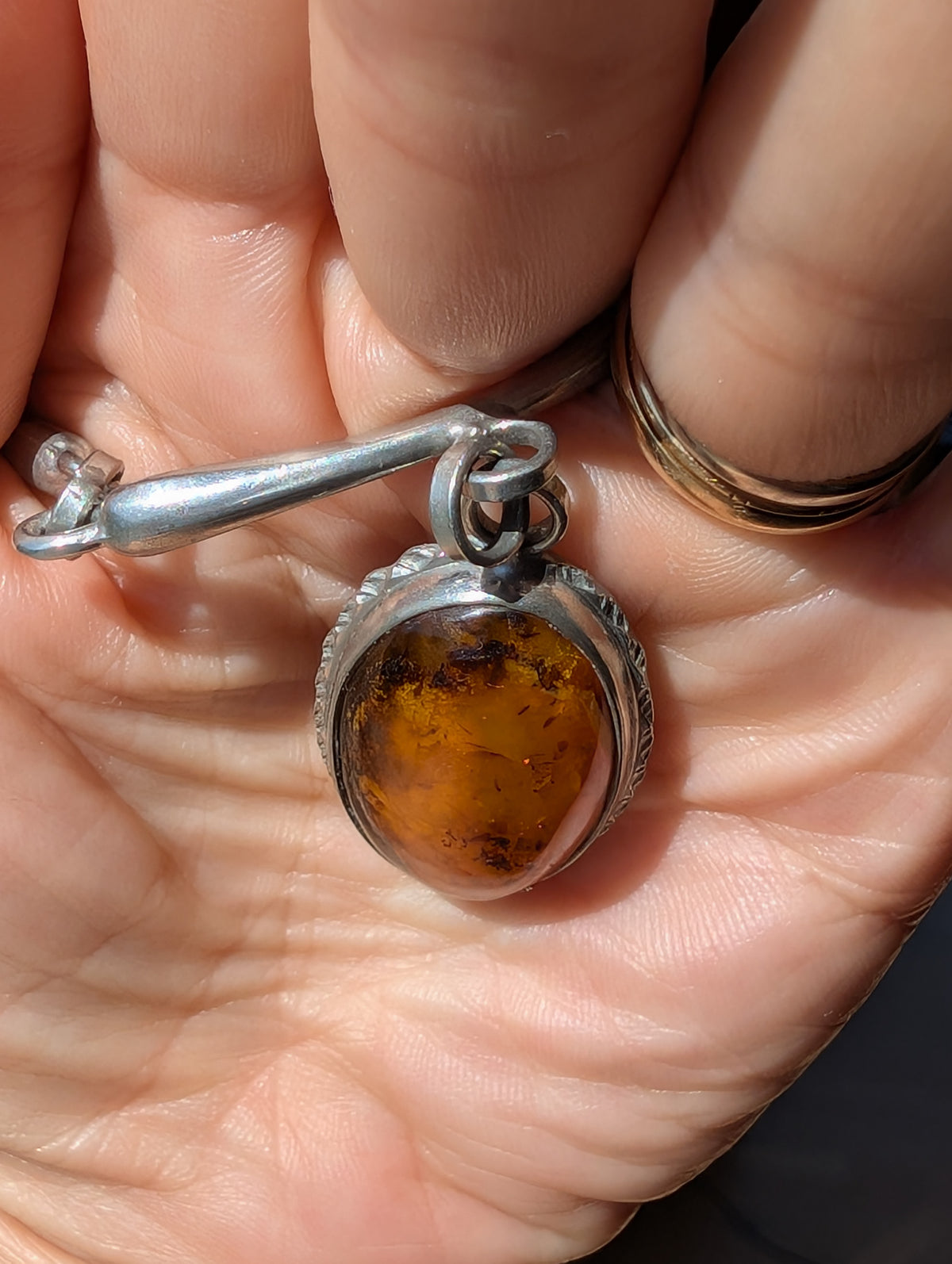 Unique Scandinavian design pewter necklace with Baltic amber #2950