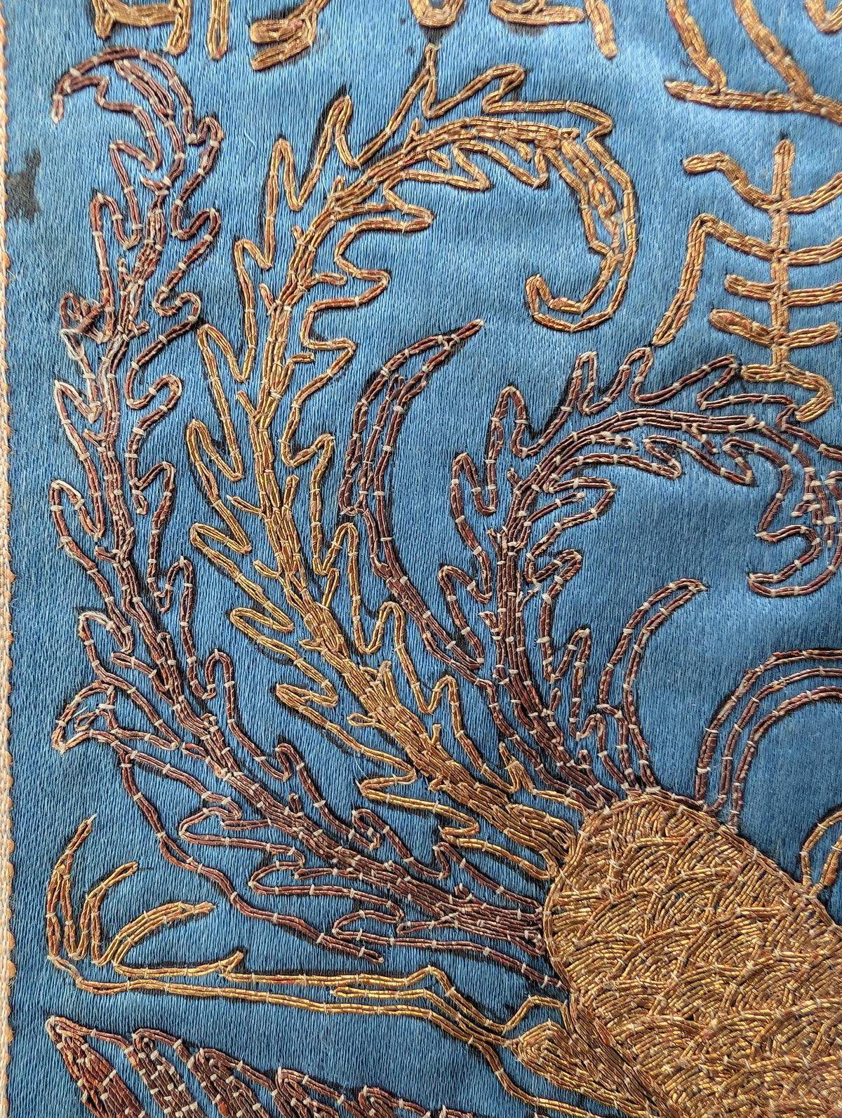 Chinese antique gold thread embroidery of double phoenix and dragons 19c #2969