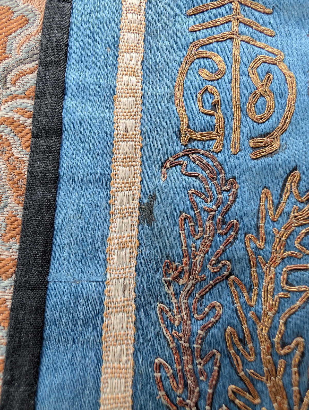Chinese antique gold thread embroidery of double phoenix and dragons 19c #2969