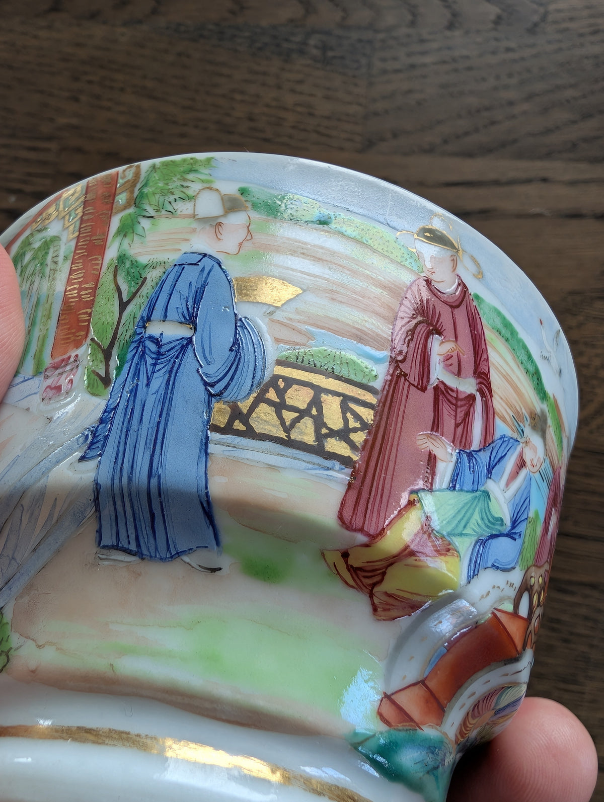 Chinese antique rose mandarin teacup and saucer, Late Qing #2970 and #2971
