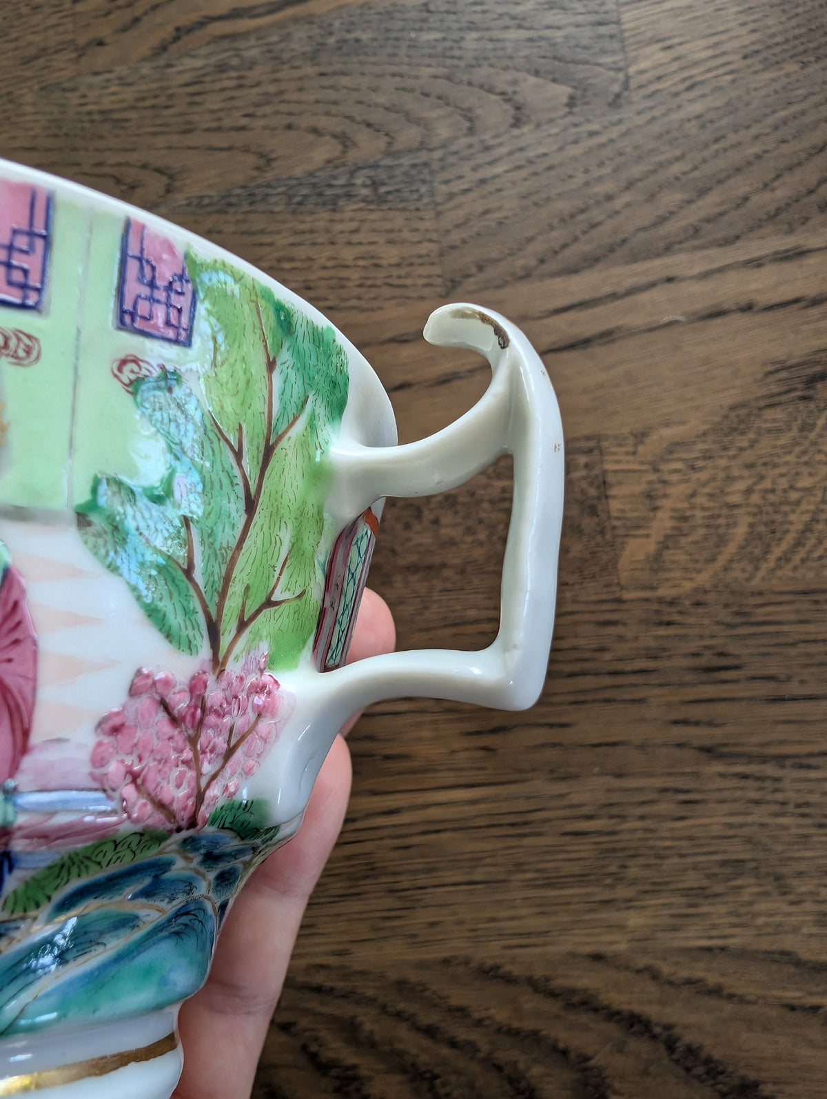Chinese antique rose mandarin teacup and saucer, Late Qing #2970 and #2971