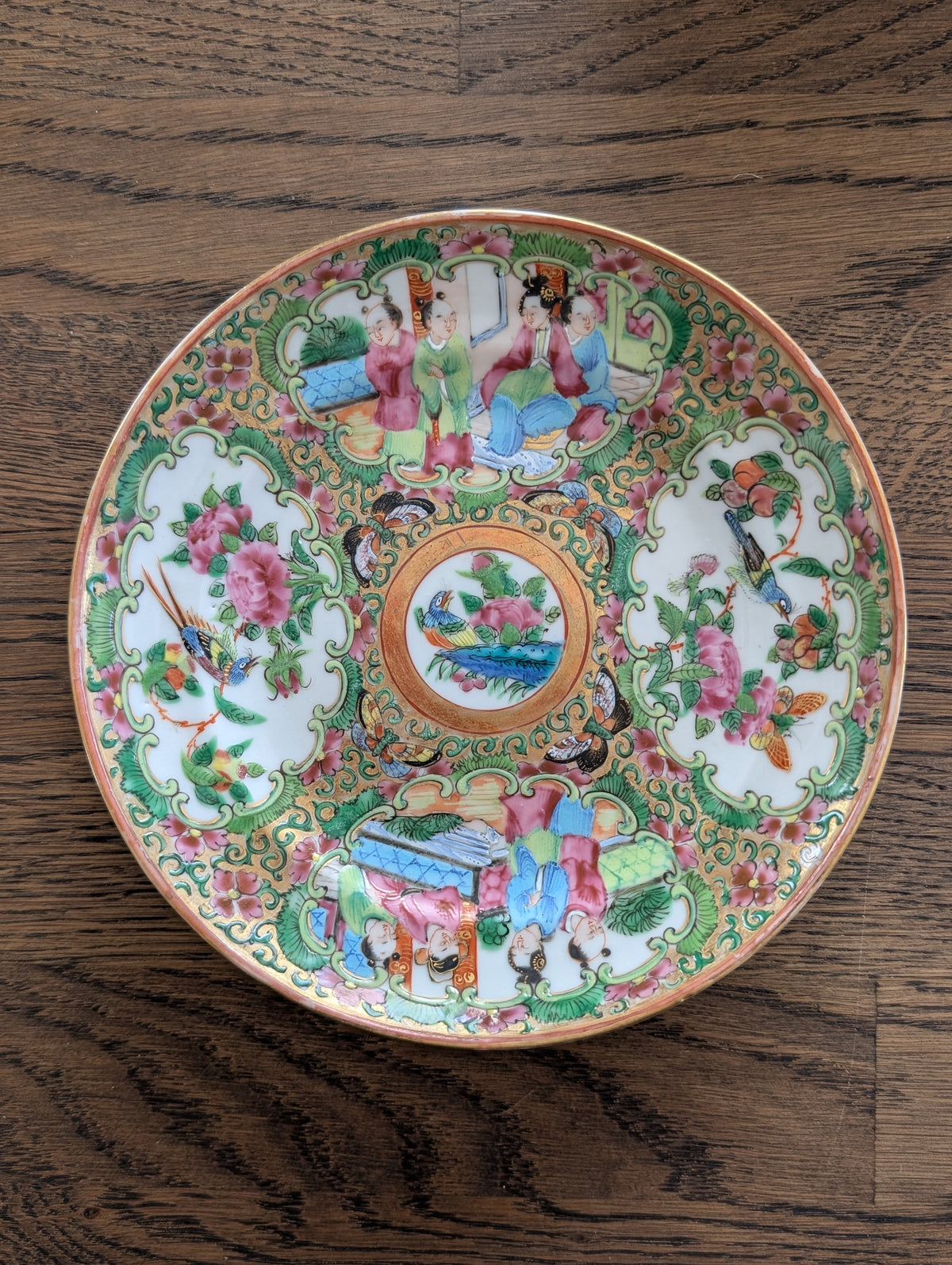 Chinese antique rose mandarin teacup and saucer, Late Qing #2970 and #2971