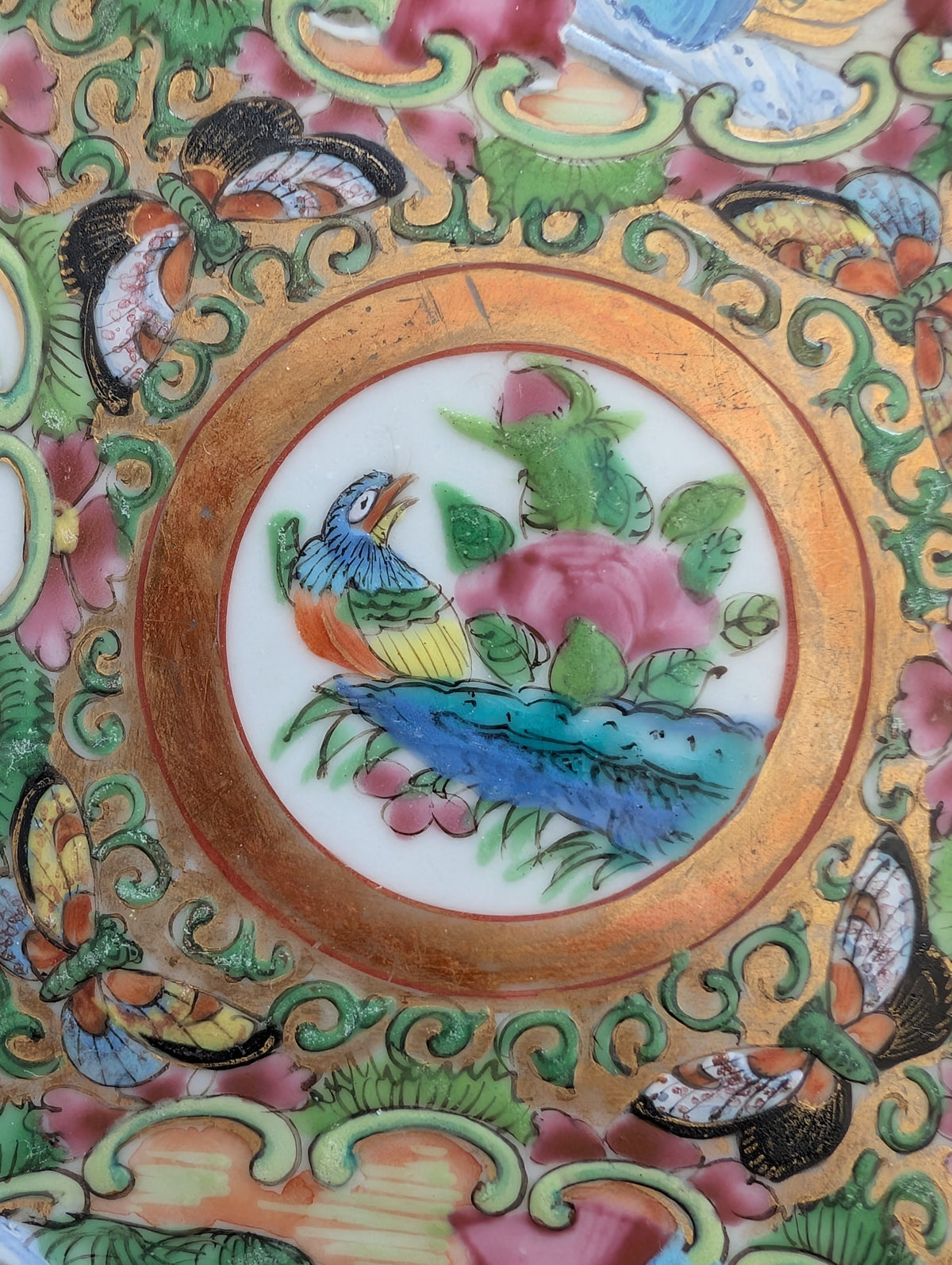 Chinese antique rose mandarin teacup and saucer, Late Qing #2970 and #2971