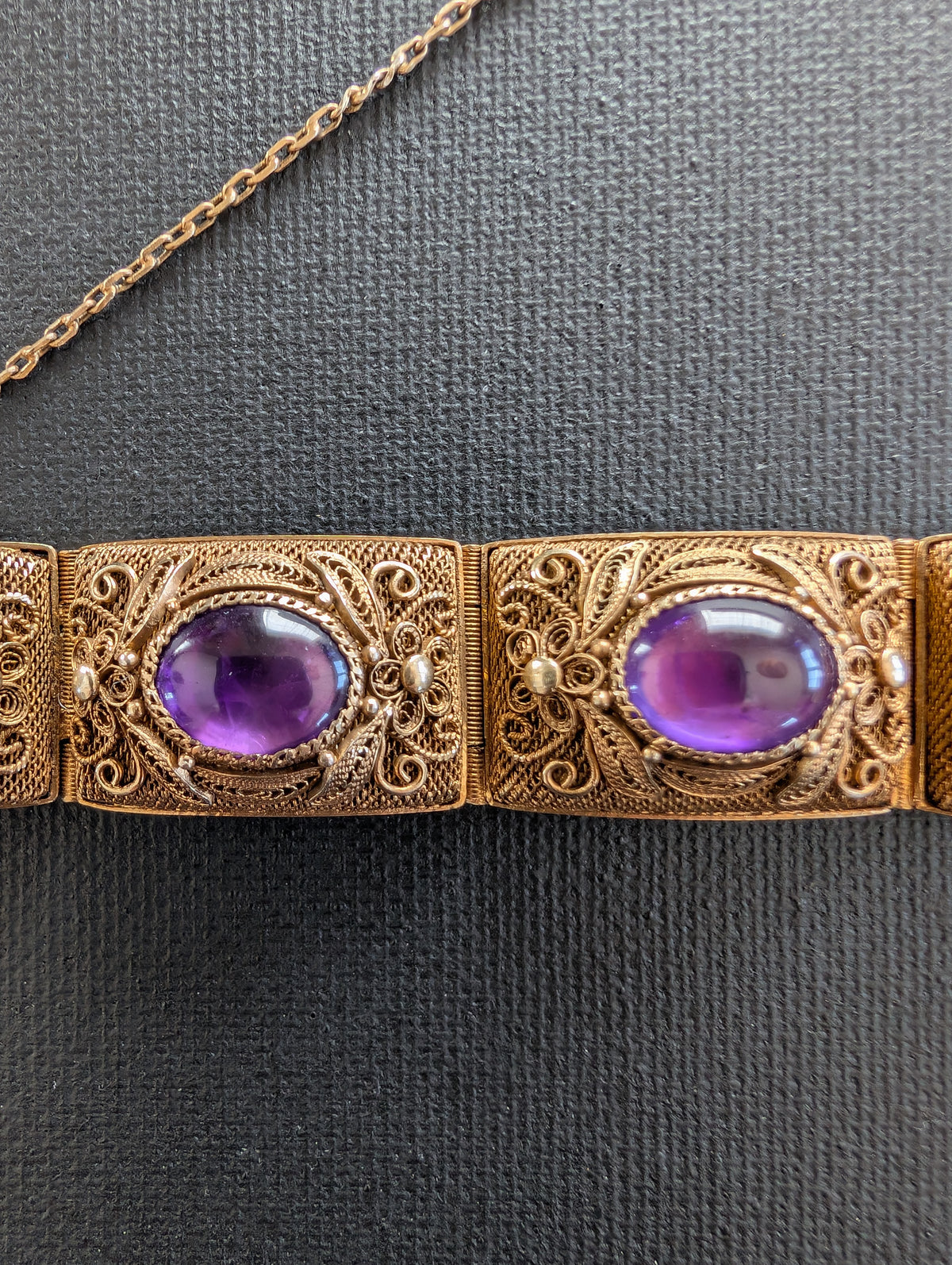 Chinese filigree handmade gilt silver filigree jewelry bracelet with amethyst stones #2972