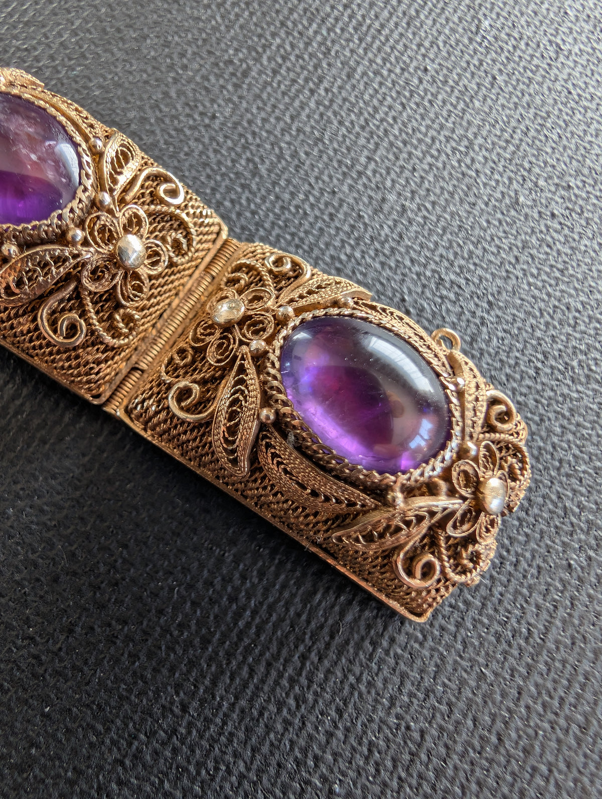 Chinese filigree handmade gilt silver filigree jewelry bracelet with amethyst stones #2972