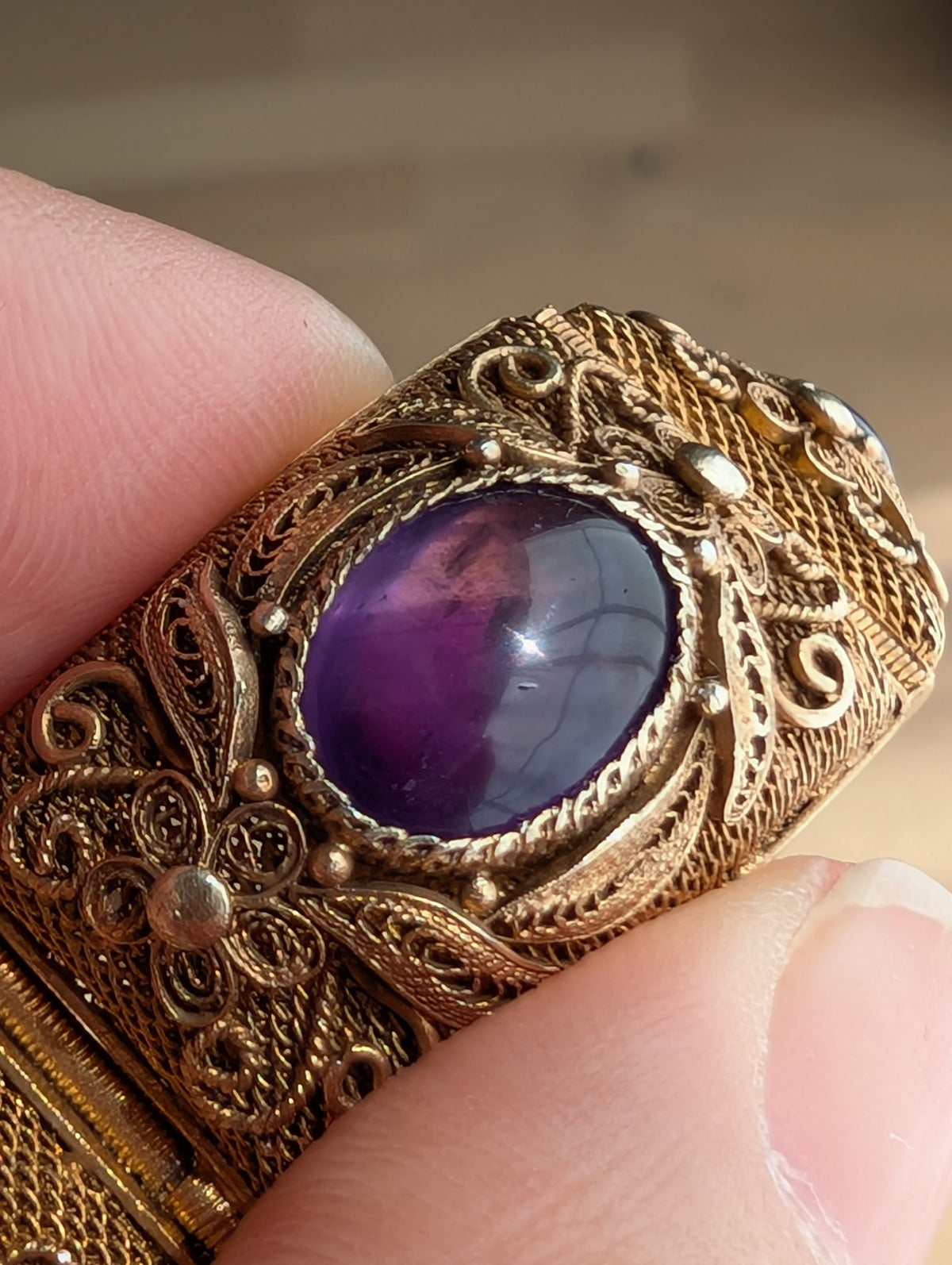Chinese filigree handmade gilt silver filigree jewelry bracelet with amethyst stones #2972