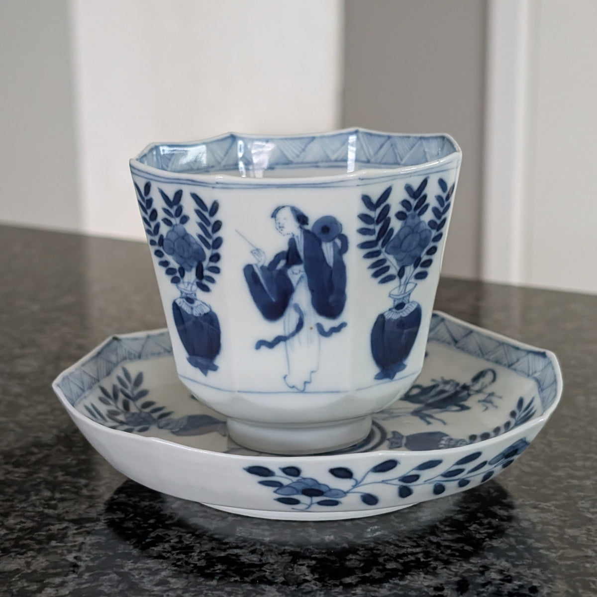 清代康熙风格仿古茶杯及托盘,19世纪 #3015