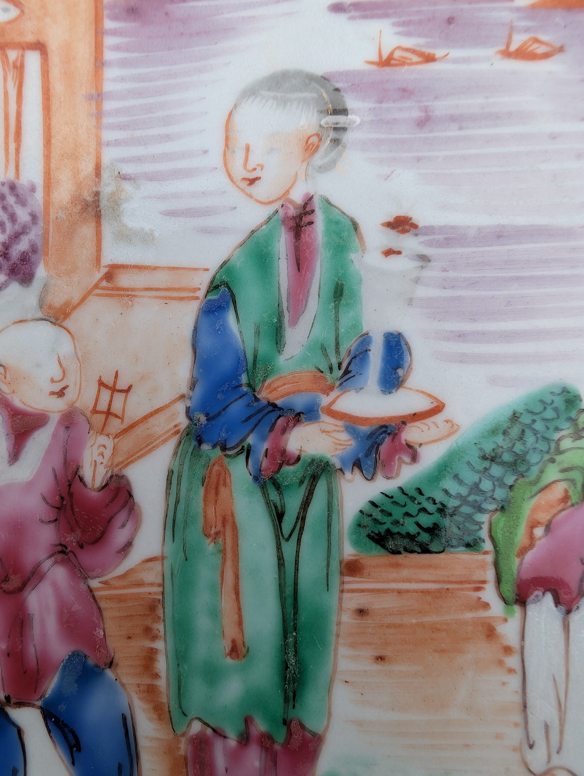 中国清代广彩人物童子放风筝纹碟 #3016
