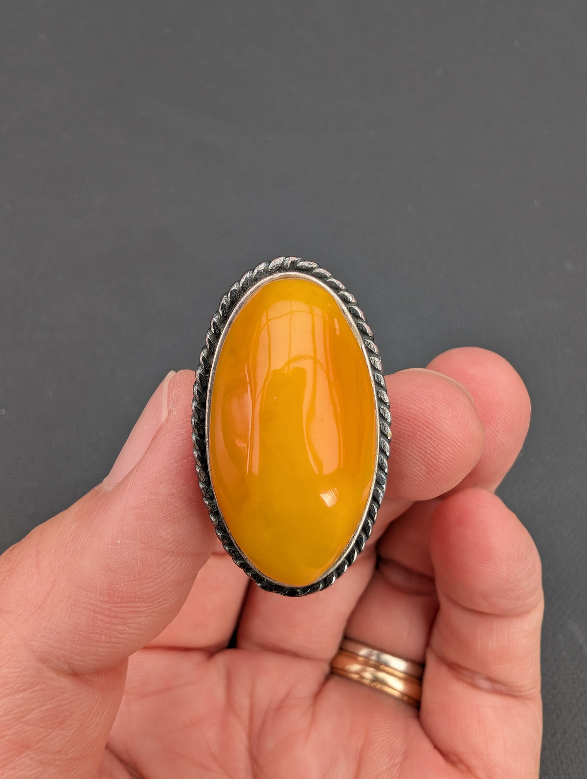 Vintage natural amber ring Danish design sterling silver #3051