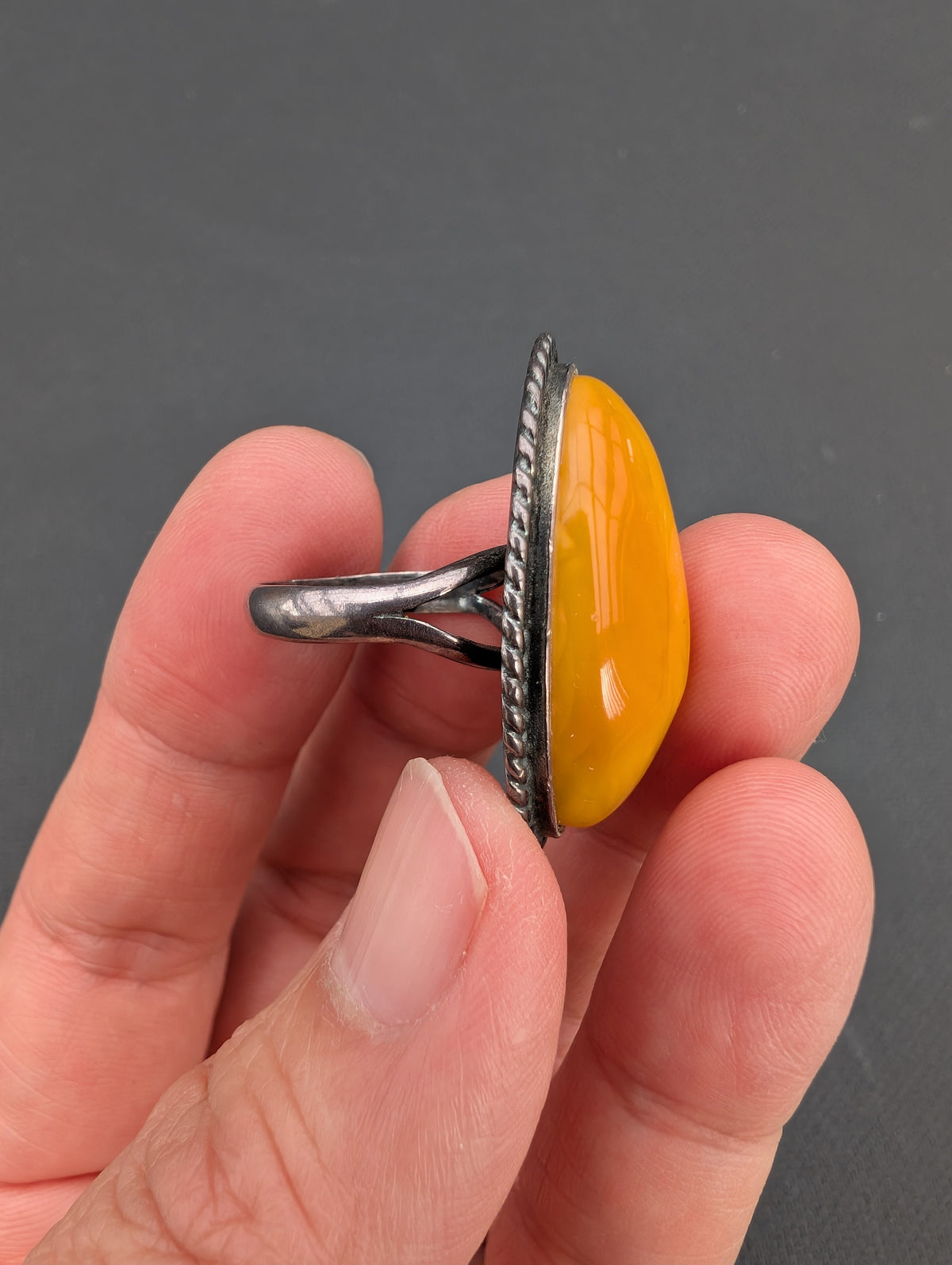 Vintage natural amber ring Danish design sterling silver #3051