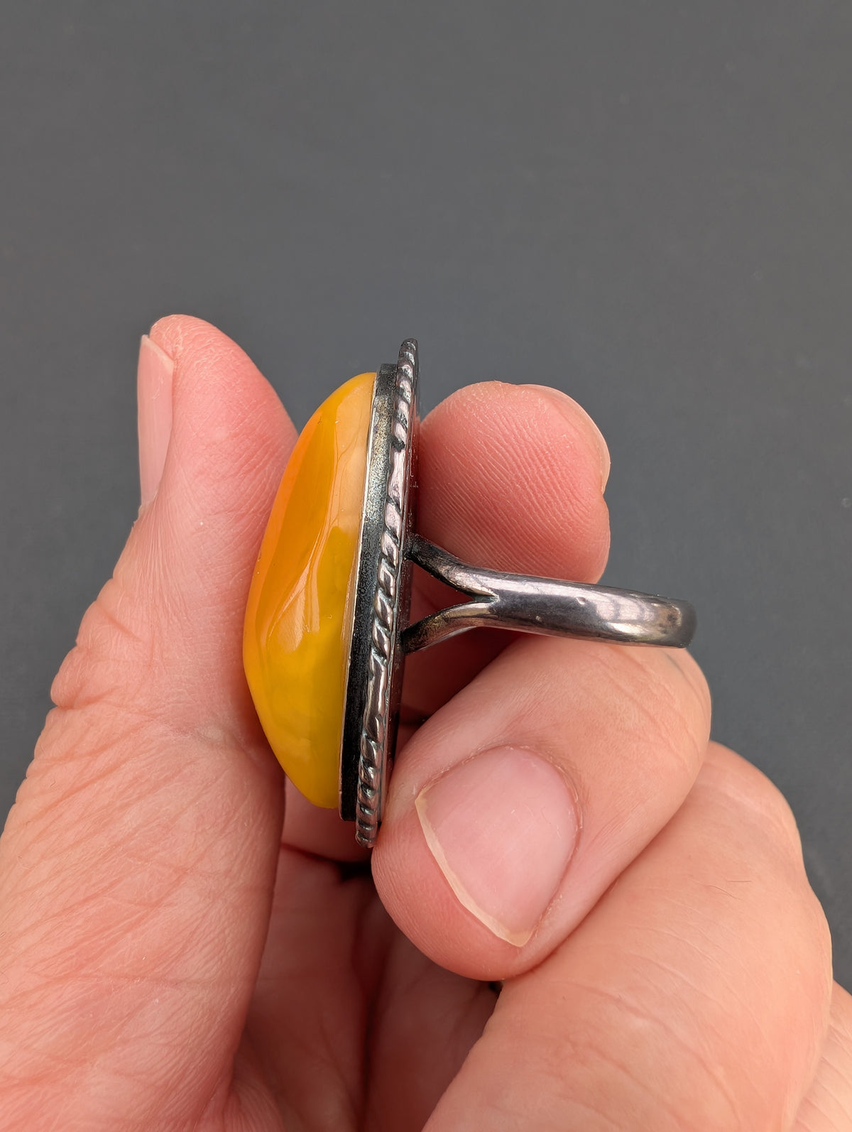 Vintage natural amber ring Danish design sterling silver #3051