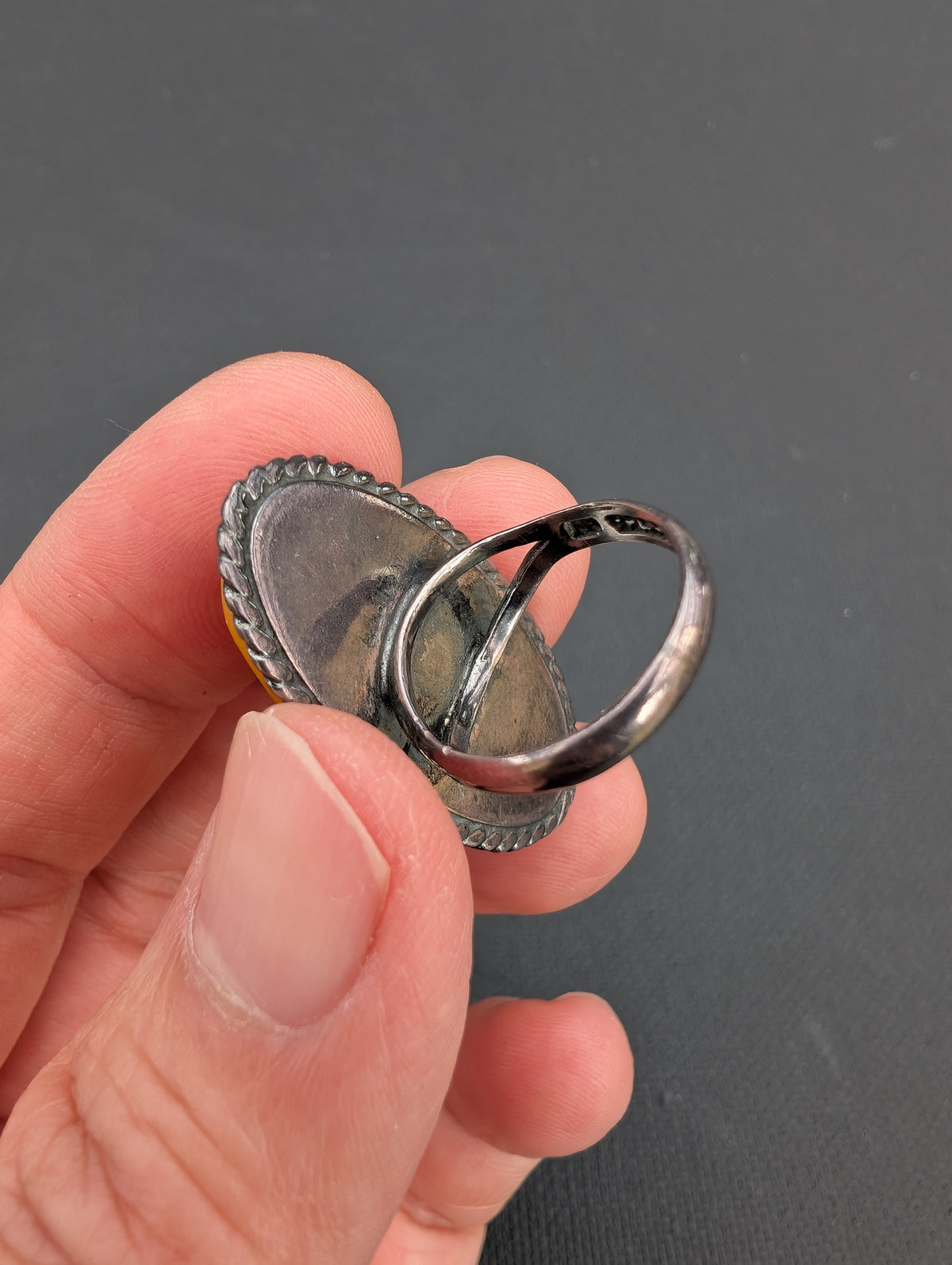 Vintage natural amber ring Danish design sterling silver #3051
