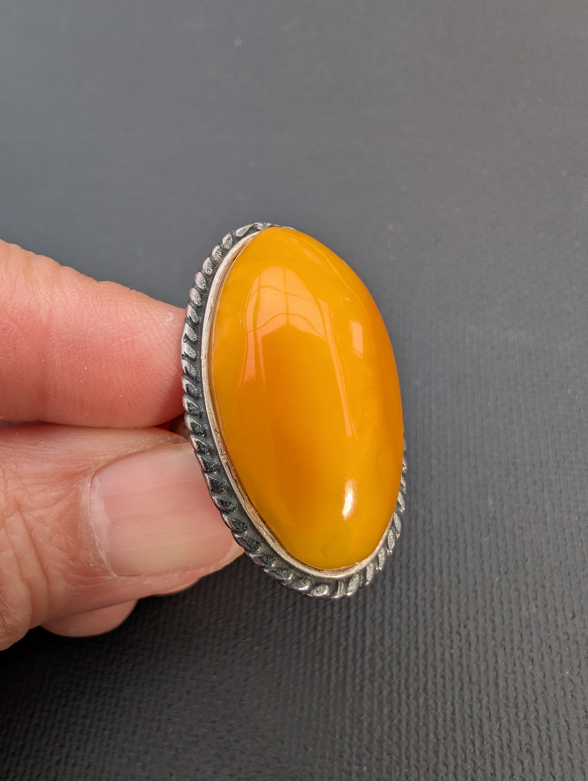 Vintage natural amber ring Danish design sterling silver #3051