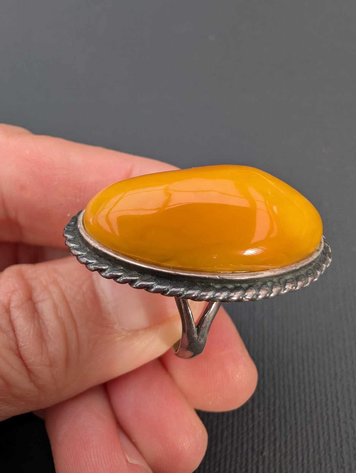 Vintage natural amber ring Danish design sterling silver #3051